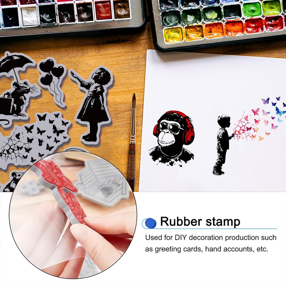Butterfly Rubber Sheet - Grafiti Balon Maymun Yapışkanlı Kauçuk Damga